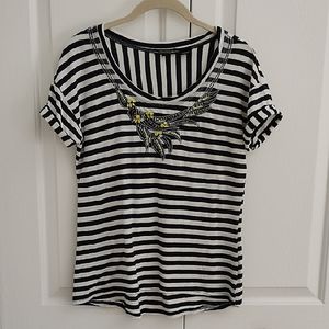 Striped Black and White Top with Embellishments